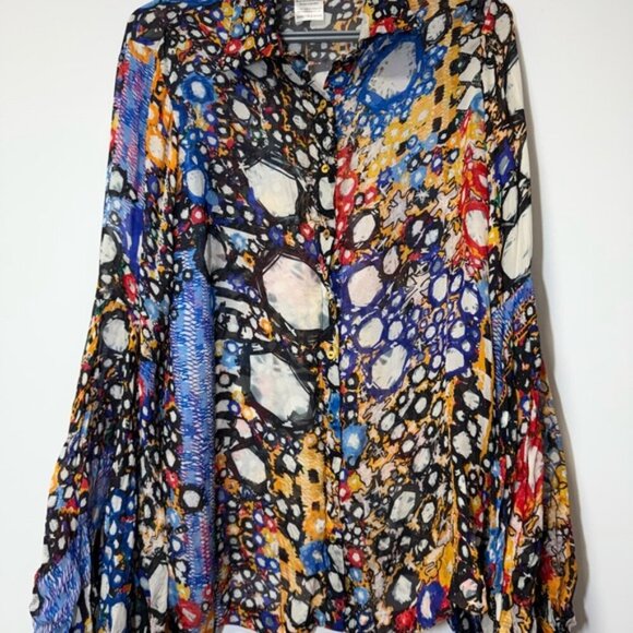 NWOT Saaksha & Kinni Mirror Print Sheer Blouse with Balloon Sleeves size L - Picture 6 of 10